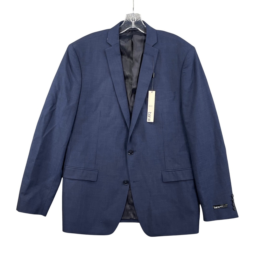 Bar III Wool Blazer Men 44R Navy Blue Slim Fit Two Button Sport Coat Suit Jacket